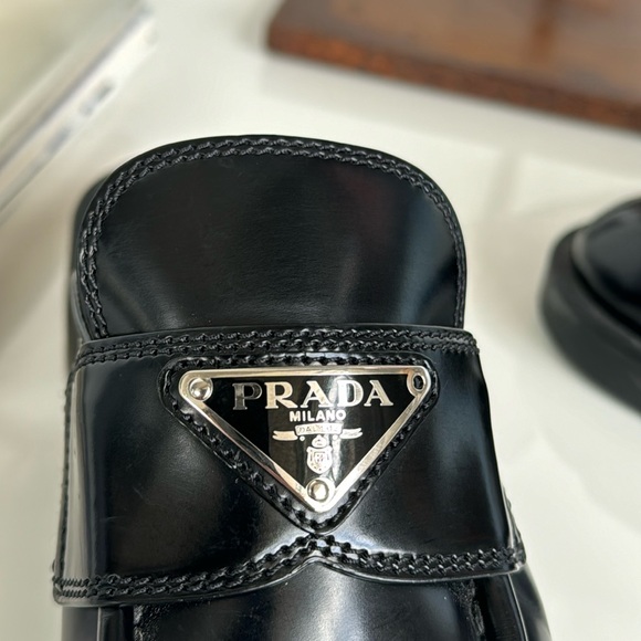 Prada Black Brushed Leather Loafer Mules Size IT 36 - Picture 10 of 17